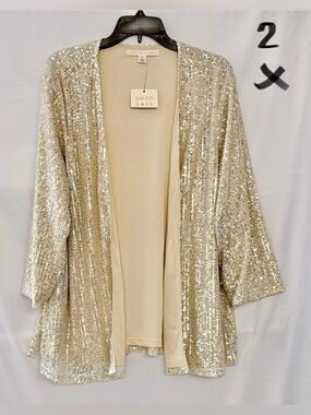 Sequin Open-Front Cardigan in Champagne